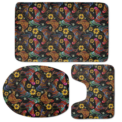 Embroidery Rooster Pattern Print 3 Piece Bath Mat Set