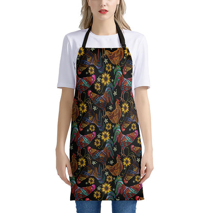 Embroidery Rooster Pattern Print Apron