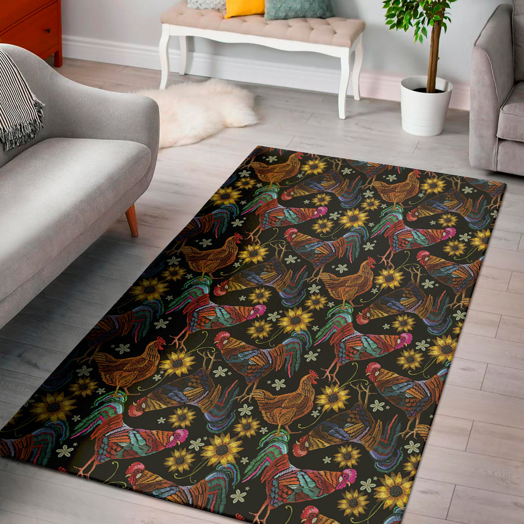 Embroidery Rooster Pattern Print Area Rug