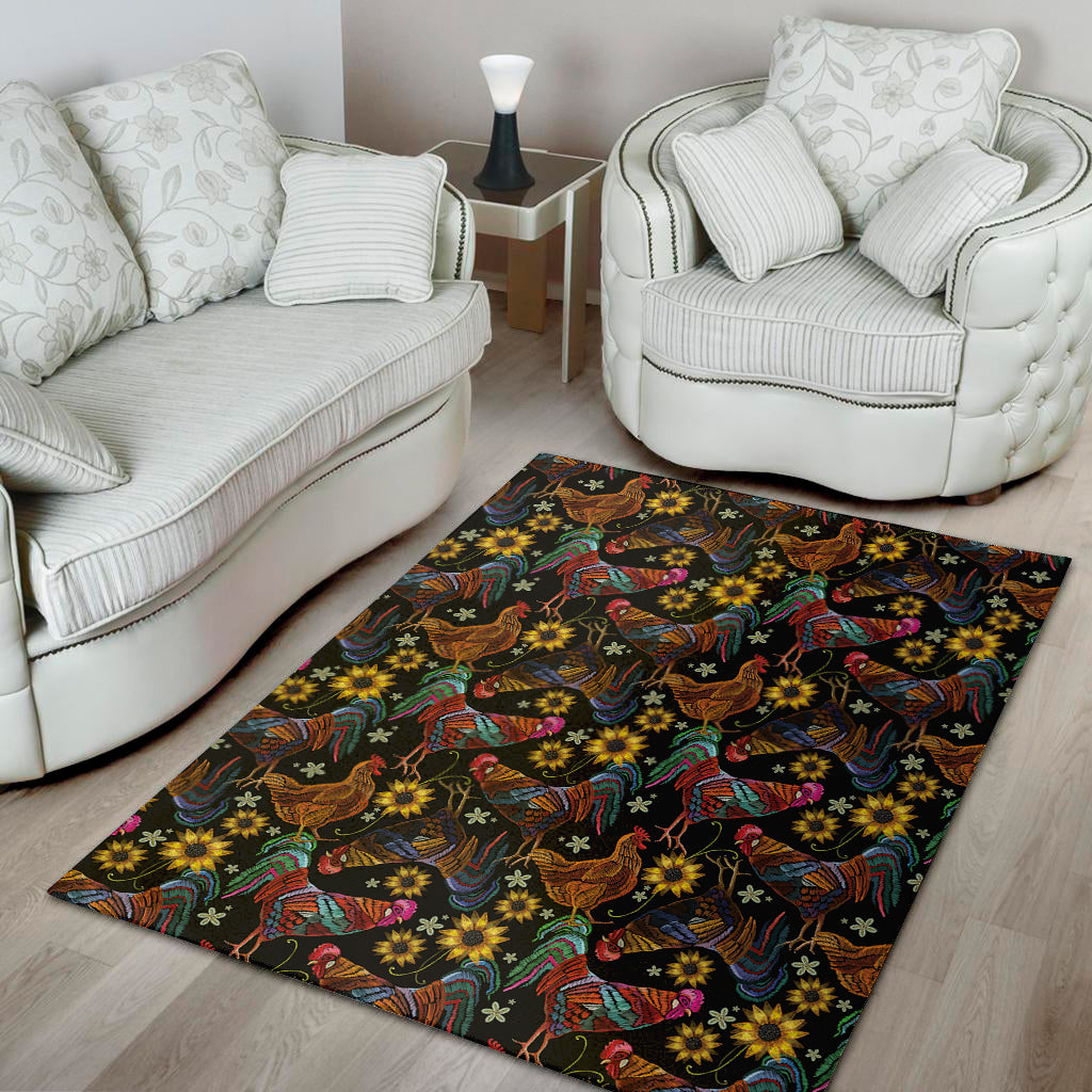 Embroidery Rooster Pattern Print Area Rug