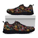 Embroidery Rooster Pattern Print Black Sneakers