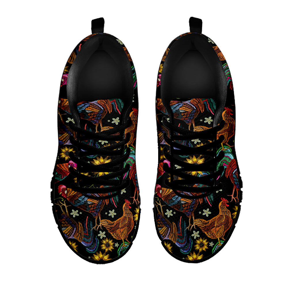 Embroidery Rooster Pattern Print Black Sneakers