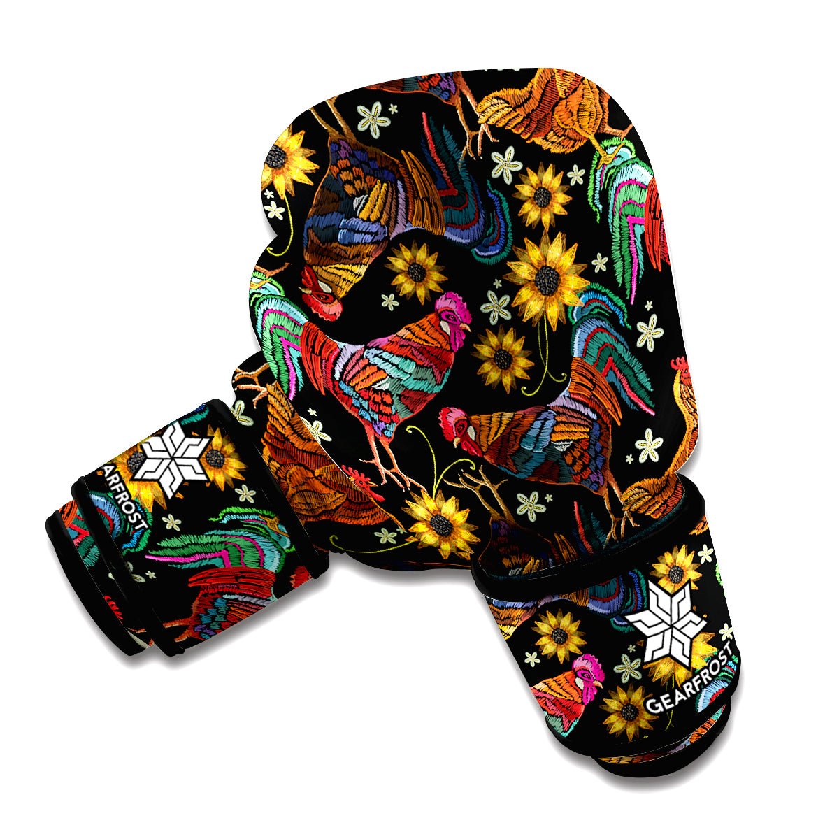 Embroidery Rooster Pattern Print Boxing Gloves