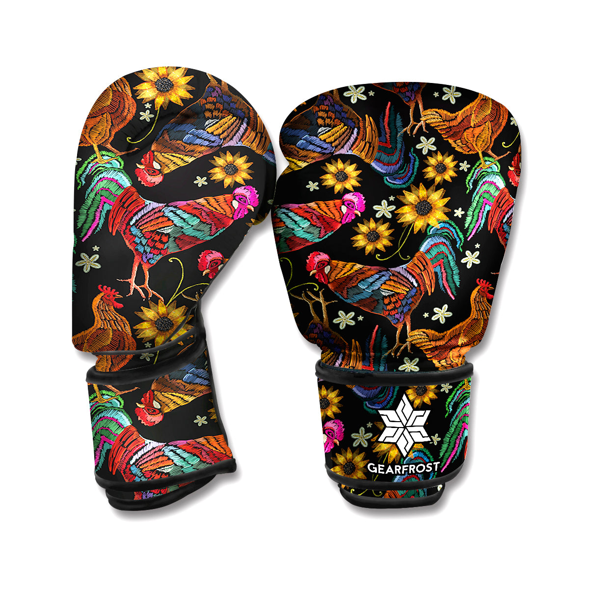 Embroidery Rooster Pattern Print Boxing Gloves