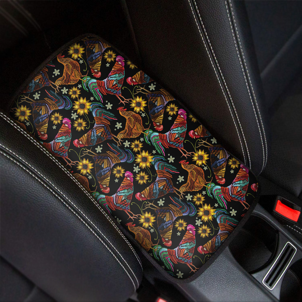 Embroidery Rooster Pattern Print Car Center Console Cover