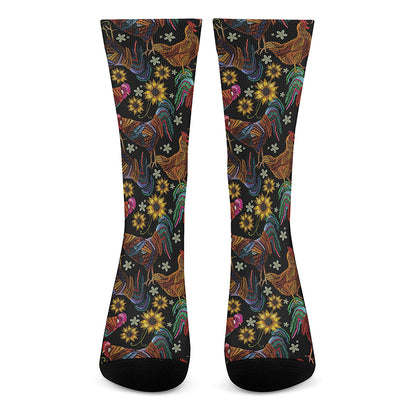 Embroidery Rooster Pattern Print Crew Socks