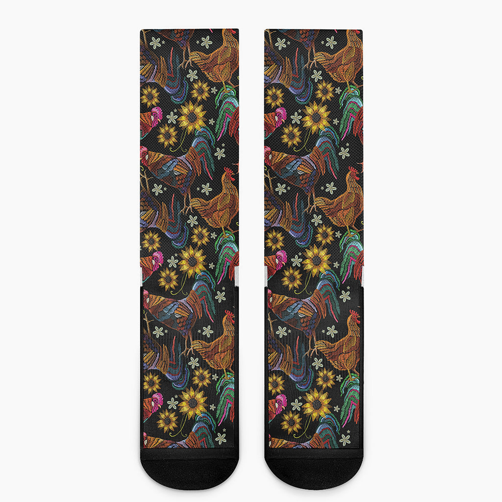 Embroidery Rooster Pattern Print Crew Socks