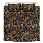 Embroidery Rooster Pattern Print Duvet Cover Bedding Set