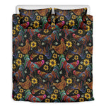 Embroidery Rooster Pattern Print Duvet Cover Bedding Set