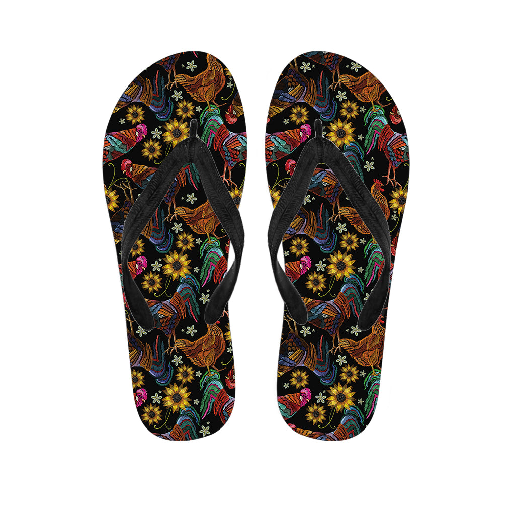 Embroidery Rooster Pattern Print Flip Flops