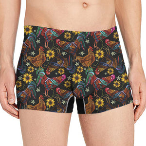 Embroidery Rooster Pattern Print Men's Boxer Briefs