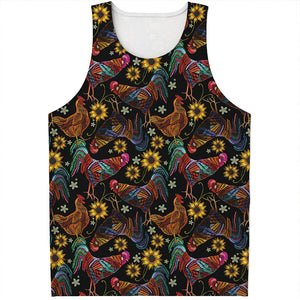 Embroidery Rooster Pattern Print Men's Tank Top