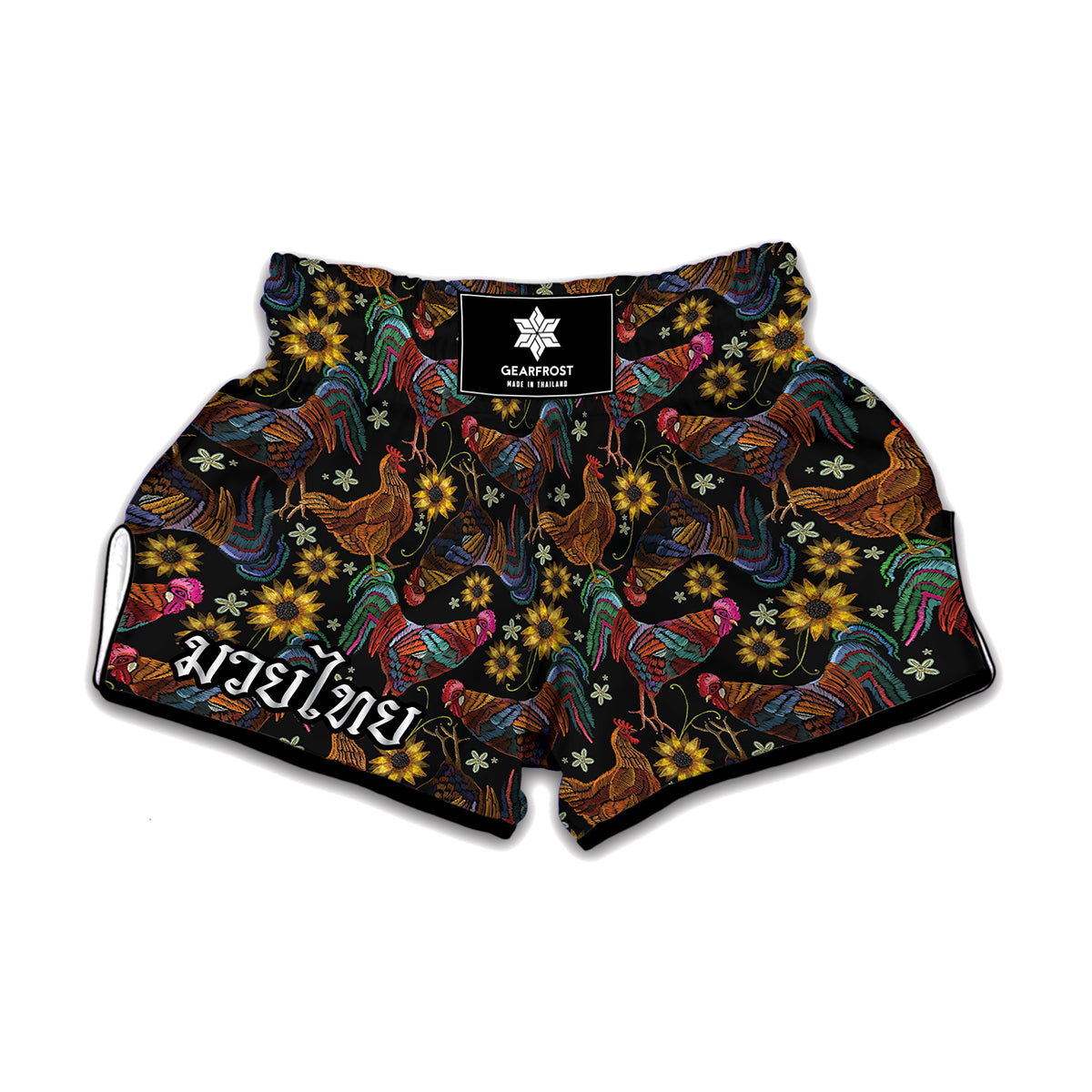 Embroidery Rooster Pattern Print Muay Thai Boxing Shorts