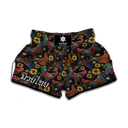 Embroidery Rooster Pattern Print Muay Thai Boxing Shorts