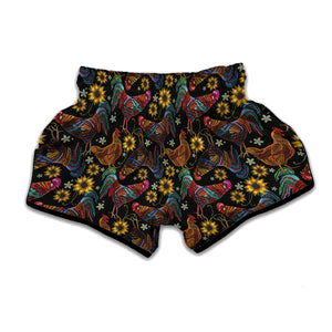 Embroidery Rooster Pattern Print Muay Thai Boxing Shorts