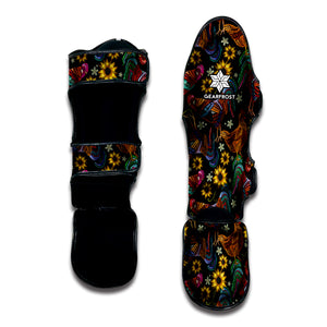 Embroidery Rooster Pattern Print Muay Thai Shin Guard