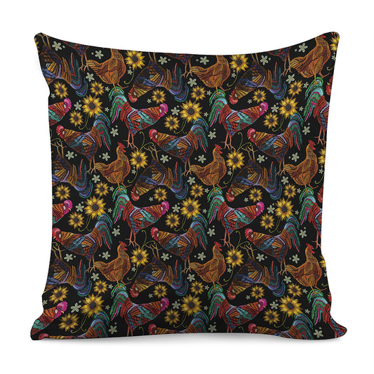 Embroidery Rooster Pattern Print Pillow Cover