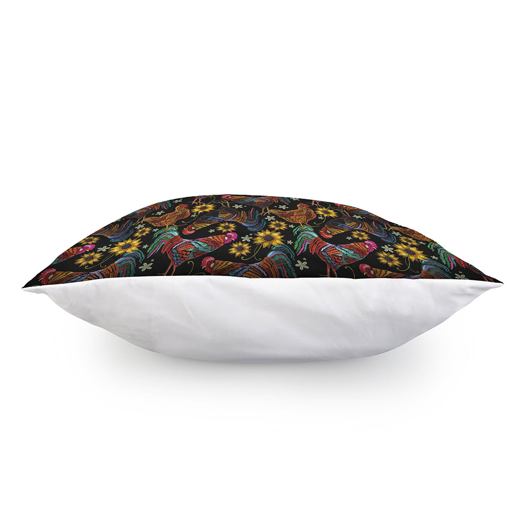 Embroidery Rooster Pattern Print Pillow Cover