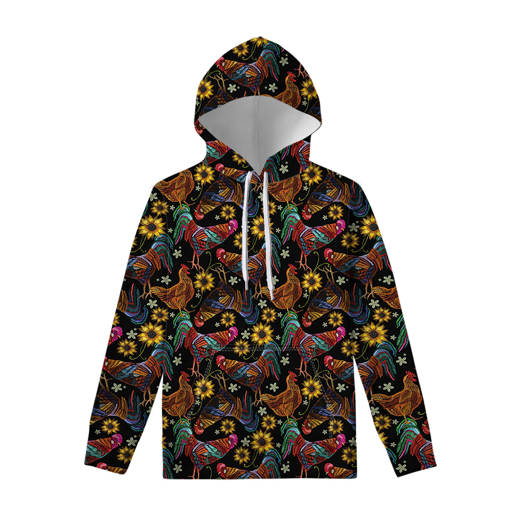 Embroidery Rooster Pattern Print Pullover Hoodie