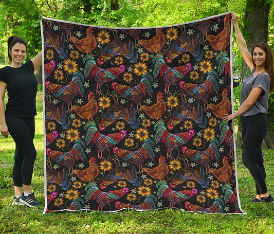 Embroidery Rooster Pattern Print Quilt