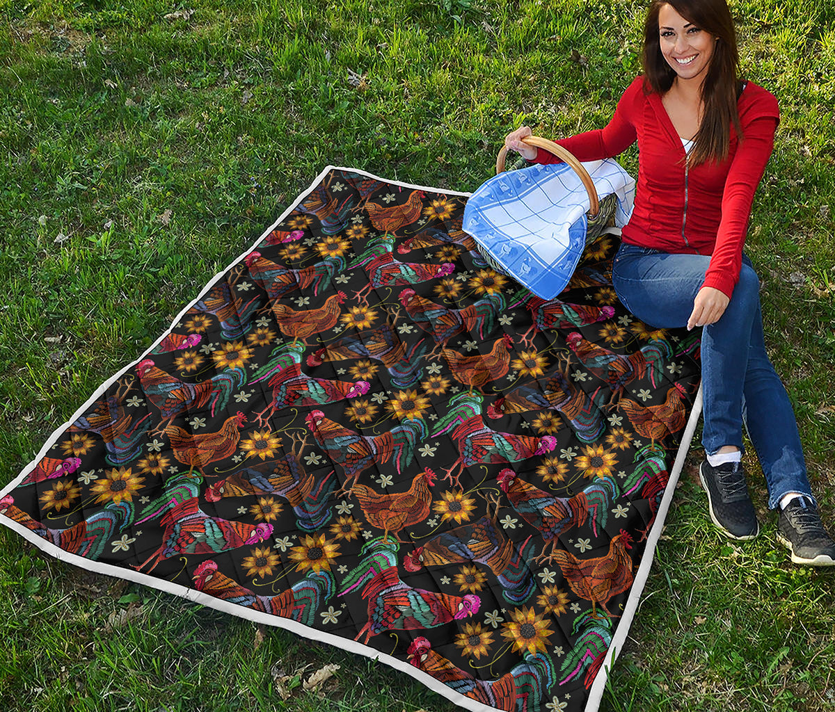 Embroidery Rooster Pattern Print Quilt