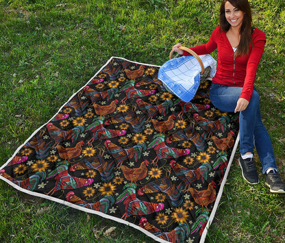 Embroidery Rooster Pattern Print Quilt