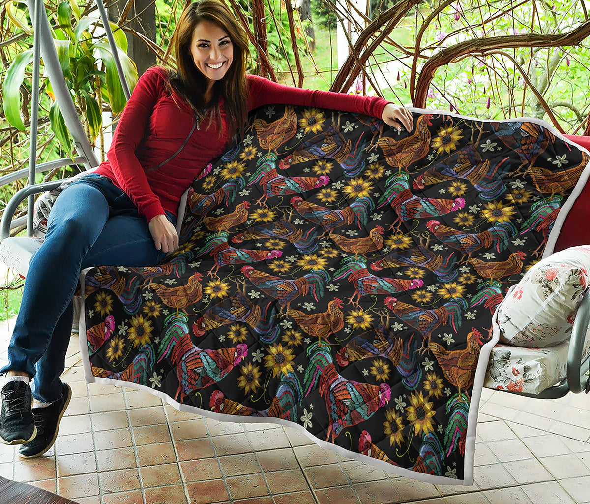 Embroidery Rooster Pattern Print Quilt