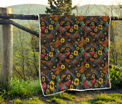 Embroidery Rooster Pattern Print Quilt
