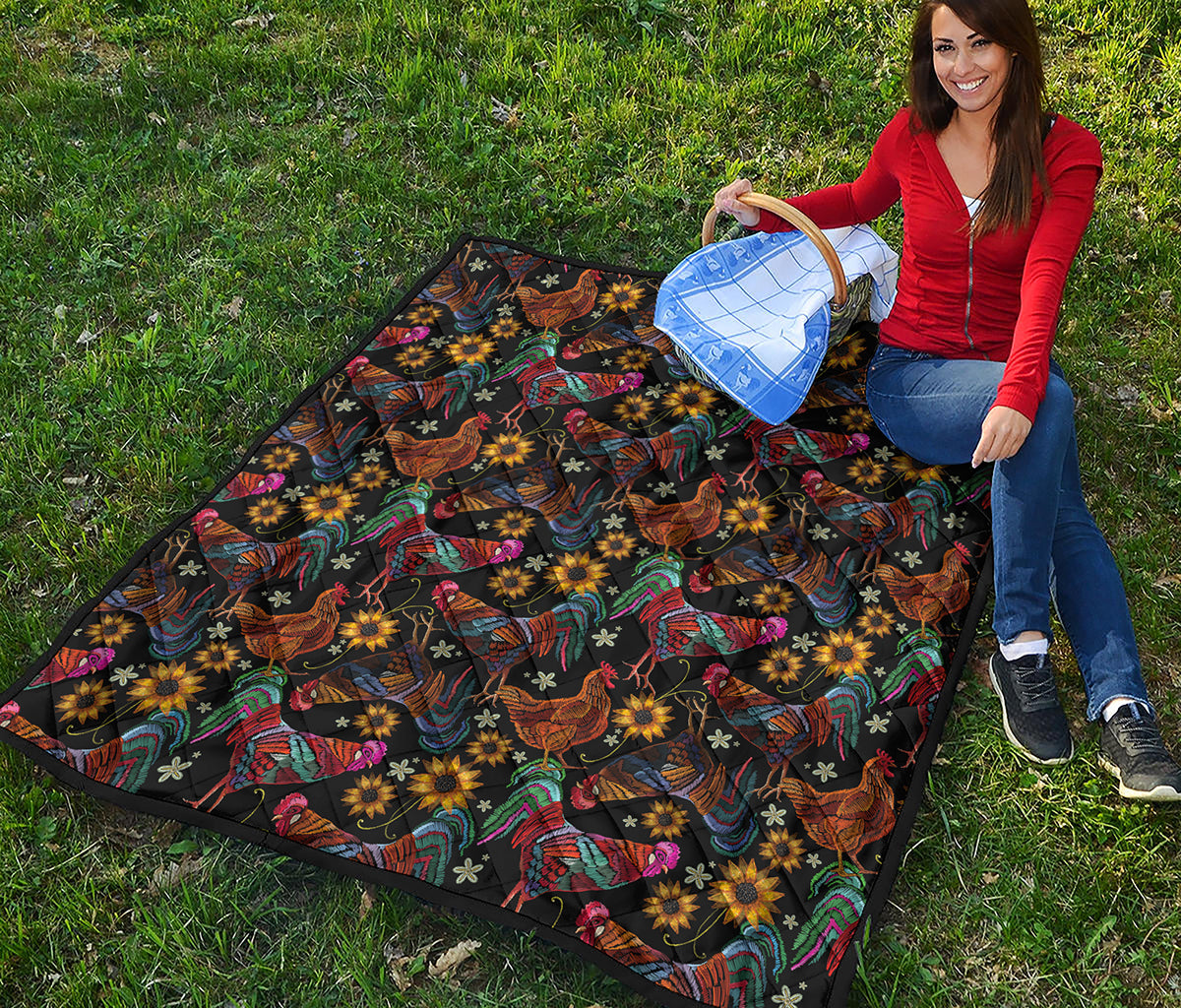 Embroidery Rooster Pattern Print Quilt
