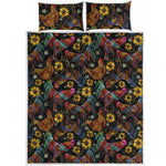 Embroidery Rooster Pattern Print Quilt Bed Set