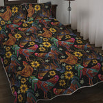 Embroidery Rooster Pattern Print Quilt Bed Set