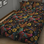 Embroidery Rooster Pattern Print Quilt Bed Set