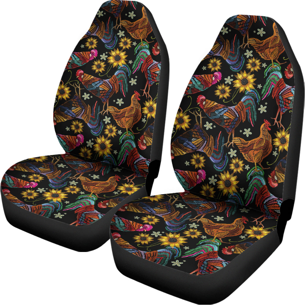 Embroidery Rooster Pattern Print Universal Fit Car Seat Covers