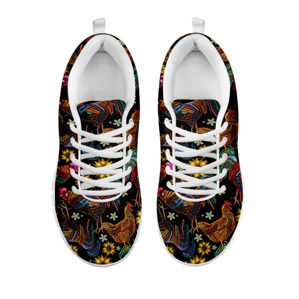 Embroidery Rooster Pattern Print White Sneakers