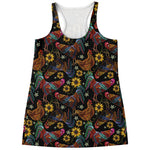 Embroidery Rooster Pattern Print Women's Racerback Tank Top