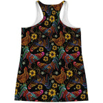 Embroidery Rooster Pattern Print Women's Racerback Tank Top