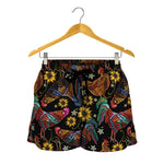 Embroidery Rooster Pattern Print Women's Shorts