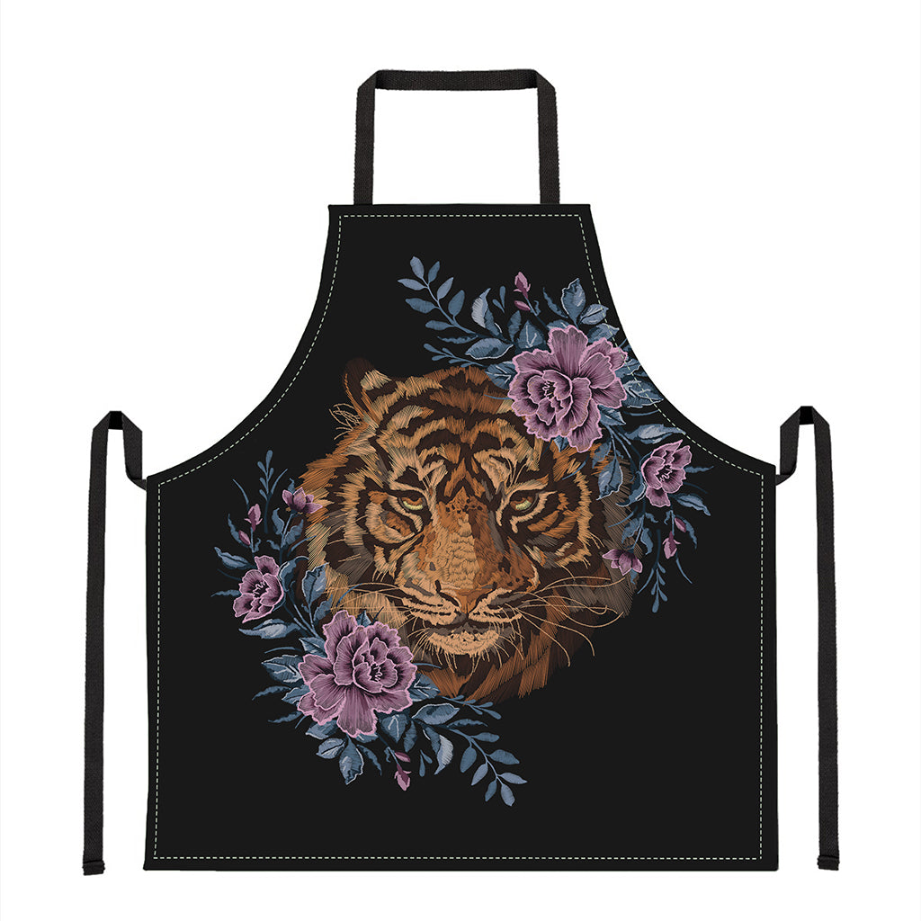 Embroidery Tiger And Flower Print Apron