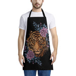 Embroidery Tiger And Flower Print Apron