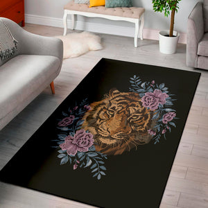 Embroidery Tiger And Flower Print Area Rug