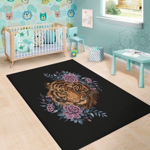 Embroidery Tiger And Flower Print Area Rug