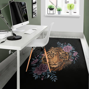 Embroidery Tiger And Flower Print Area Rug