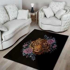 Embroidery Tiger And Flower Print Area Rug