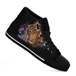 Embroidery Tiger And Flower Print Black High Top Shoes