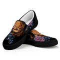 Embroidery Tiger And Flower Print Black Slip On Sneakers