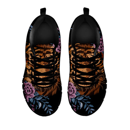 Embroidery Tiger And Flower Print Black Sneakers