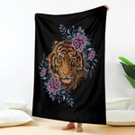 Embroidery Tiger And Flower Print Blanket