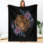 Embroidery Tiger And Flower Print Blanket