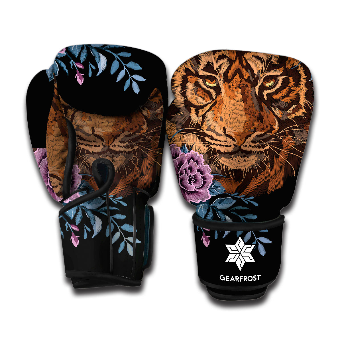 Embroidery Tiger And Flower Print Boxing Gloves