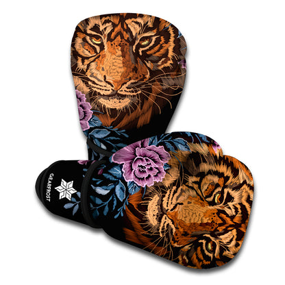 Embroidery Tiger And Flower Print Boxing Gloves